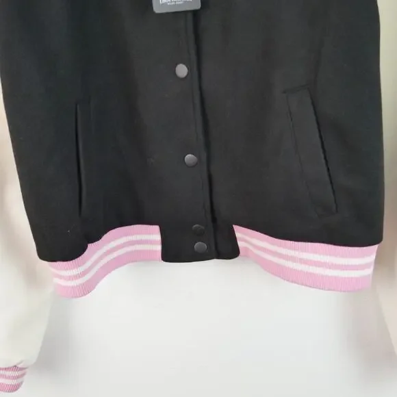 New Women’s True Religion Script Horseshoe Varsity Jacket Size L Pink Academia - Picture 7 of 11